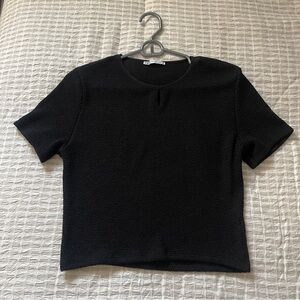 Zara Black Textured Short Sleeve Top